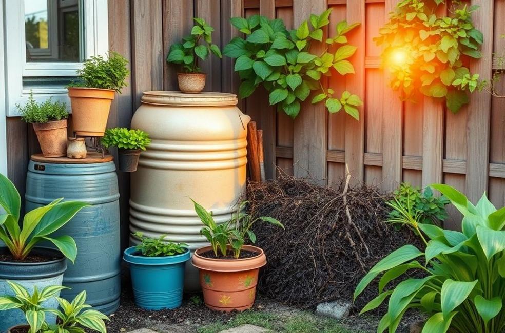 Jardim sustentável doméstico com vasos reciclados
