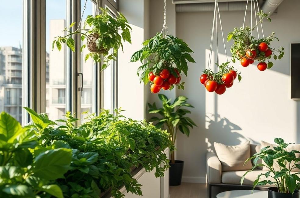 Apartamento com horta de ervas e vegetais