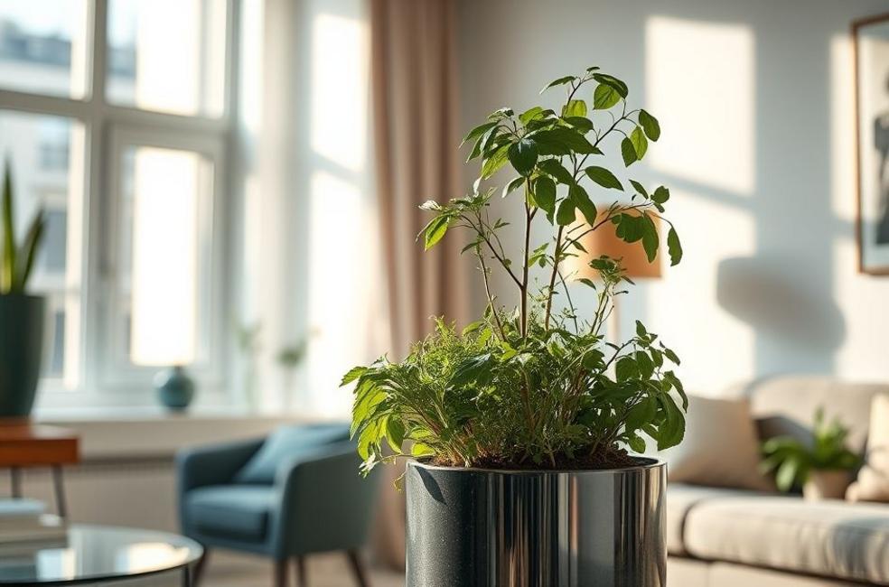 Vaso autoirrigável grande decorando um apartamento moderno