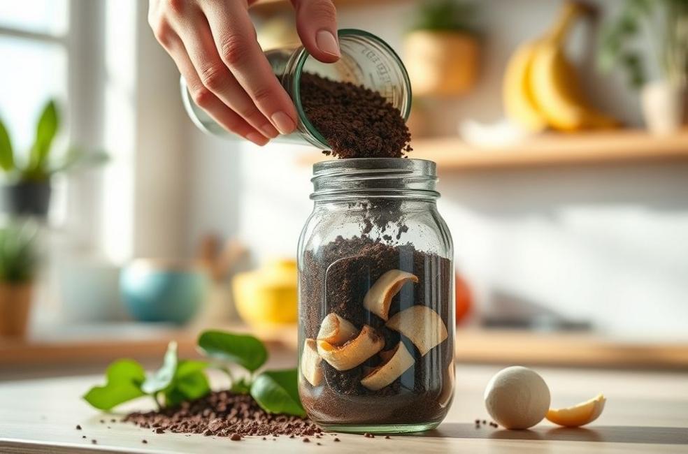 Fertilizante Caseiro Anti‑Odor com Borra de Café e Casca de Banana